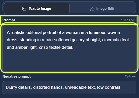 Close-up of the Qwen Image 3.0 prompt and negative prompt controls