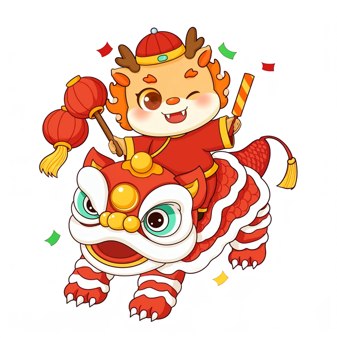 Festive dragon and lion mascot illustration with transparency
