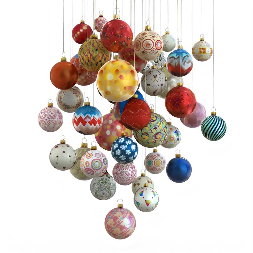 Colorful hanging ornaments isolated on a transparent background
