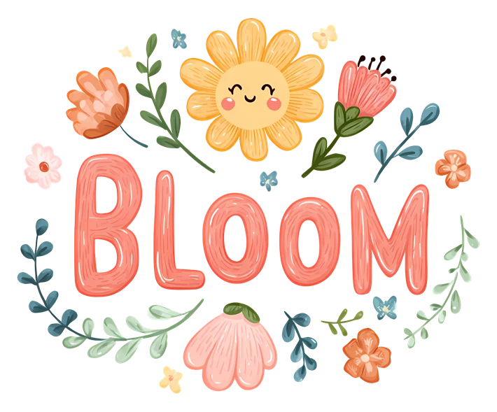 Floral lettering design spelling Bloom