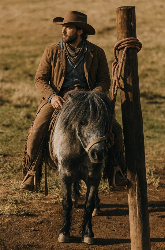 The pony scene with a cowboy seated on the pony