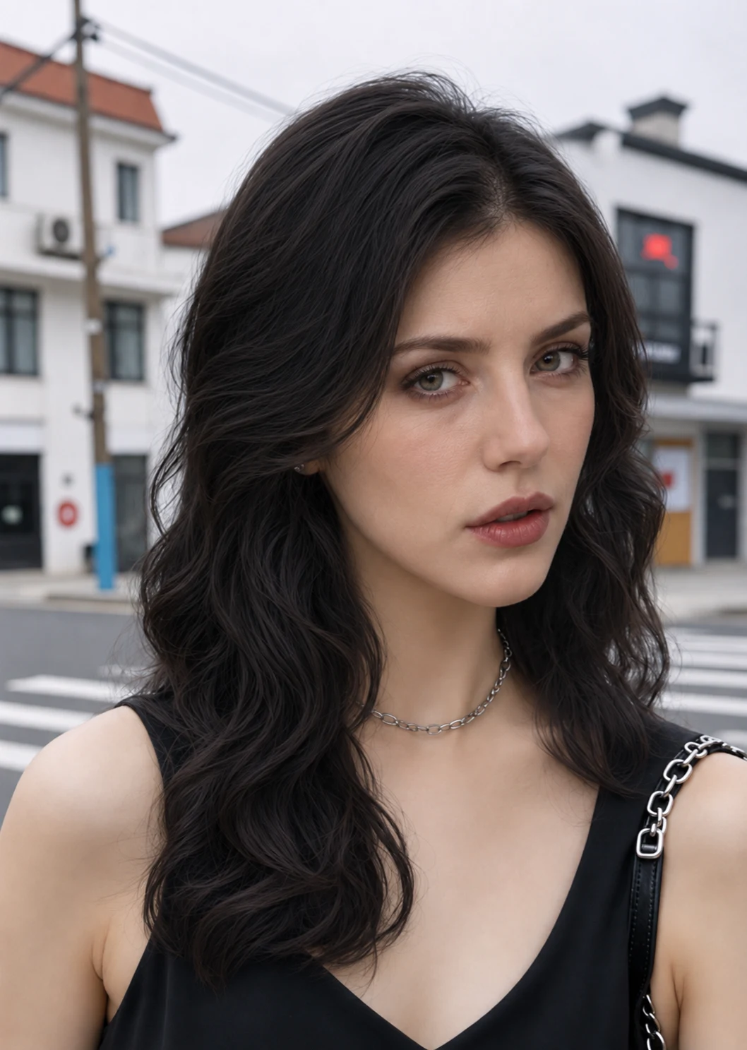 Same portrait composition with long loose wavy hair