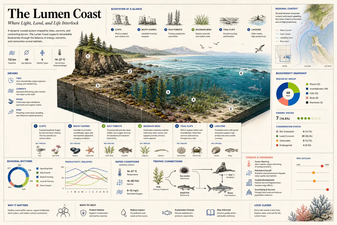 Coastal ecosystem poster and information graphic concept