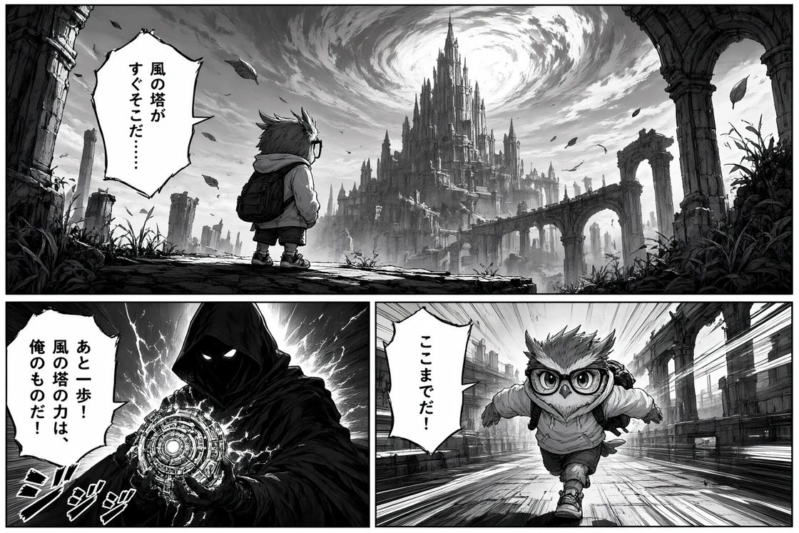 Official Qwen Image 3.0 Japanese manga example with readable dialogue and sequential panels