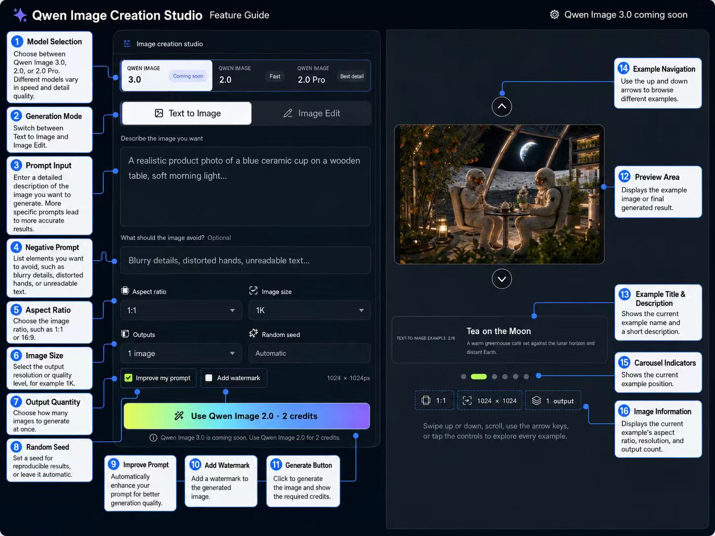 Qwen Image 3.0 generator workspace overview