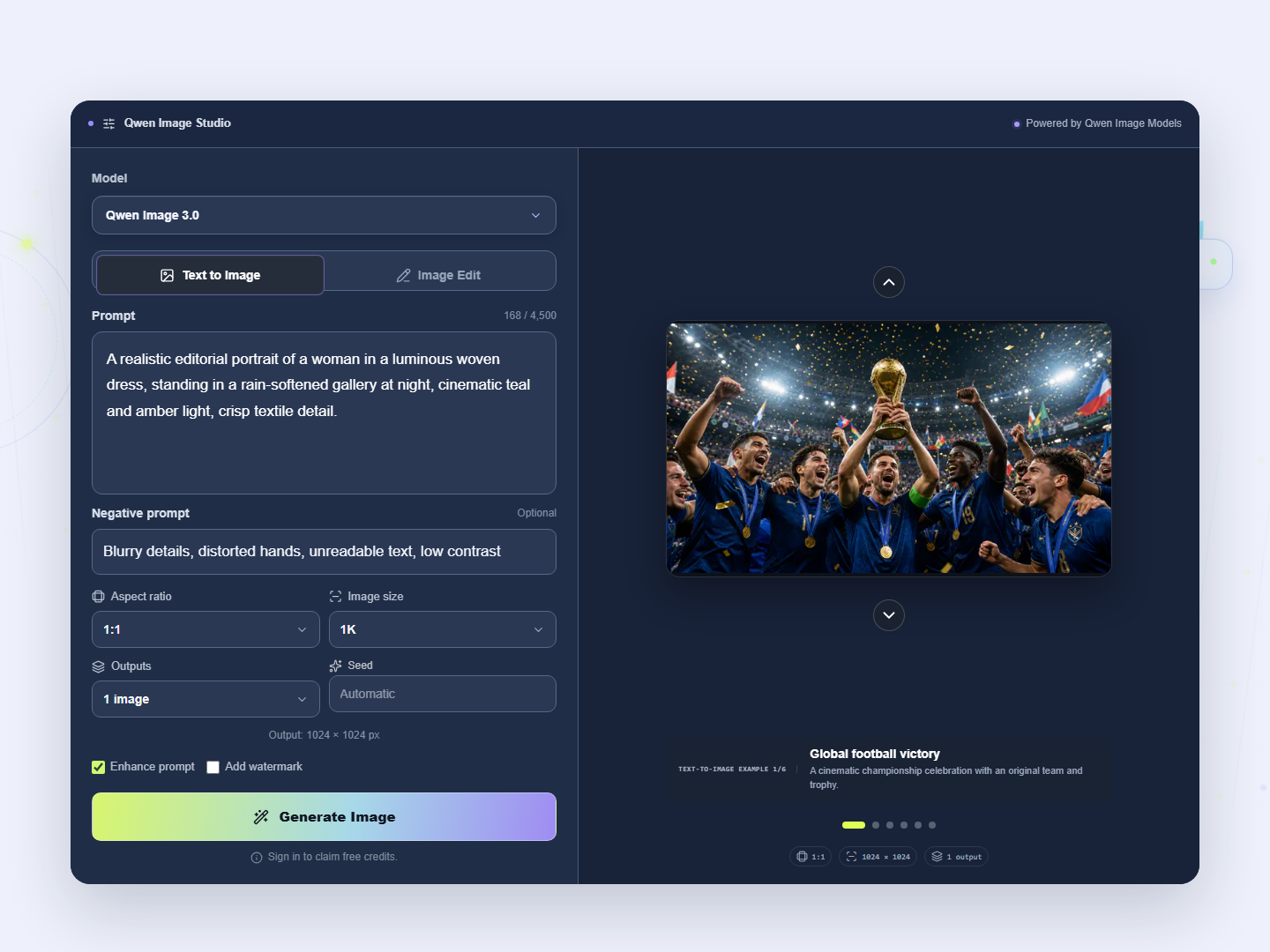 Full Qwen Image 3.0 generator workspace overview