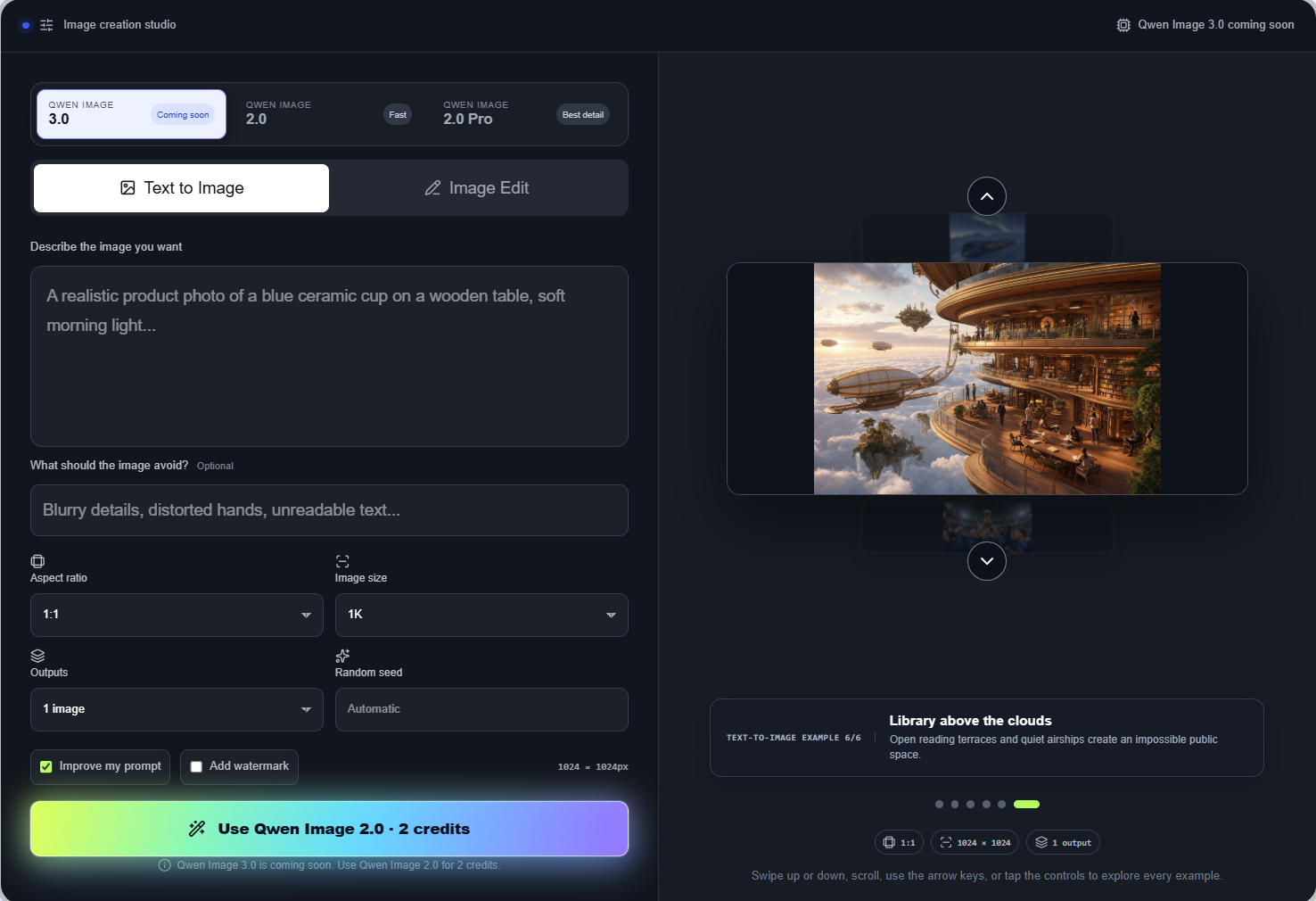 Opening the Qwen Image 3.0 generator